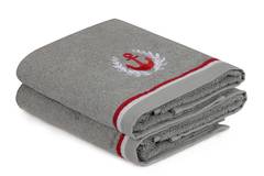 Juego de 2 toallas bordadas tema marino Anchora 50 x 90 cm 100% algodón Gris