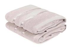 Set de 2 serviettes essuie-main deux liteaux texture pelucheuse Kallos 50x90cm 100% Micro Coton Mauve