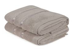 Set aus 2 Handtüchern mit zwei Leisten und Plüschstruktur Kallos 50 x 90 cm 100% Micro-Baumwolle Braun