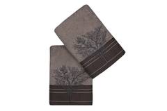 Set di 2 asciugamani grande bar ricamo albero Apparatum 50 x 90 cm 100% Micro Cotone Ardesia