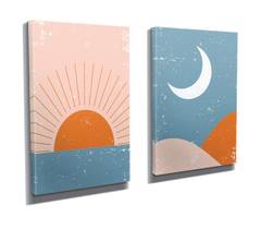 Set de 2 tableaux décoratifs Movere 30x40cm Motif lune et Soleil style abstrait