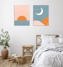 Set de 2 tableaux décoratifs Movere 30x40cm Motif lune et Soleil style abstrait