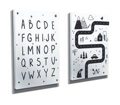 Set di 2 quadri decorativi Movere 30x40cm Motivo stradale e alfabeto in bianco e nero