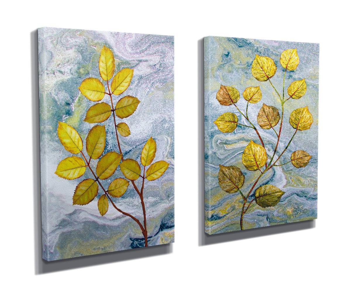 studio koffer Vriendin Set de 2 tableaux décoratifs figuratif végétal feuilles Movere 30 x 40 cm  MDF Multicolore