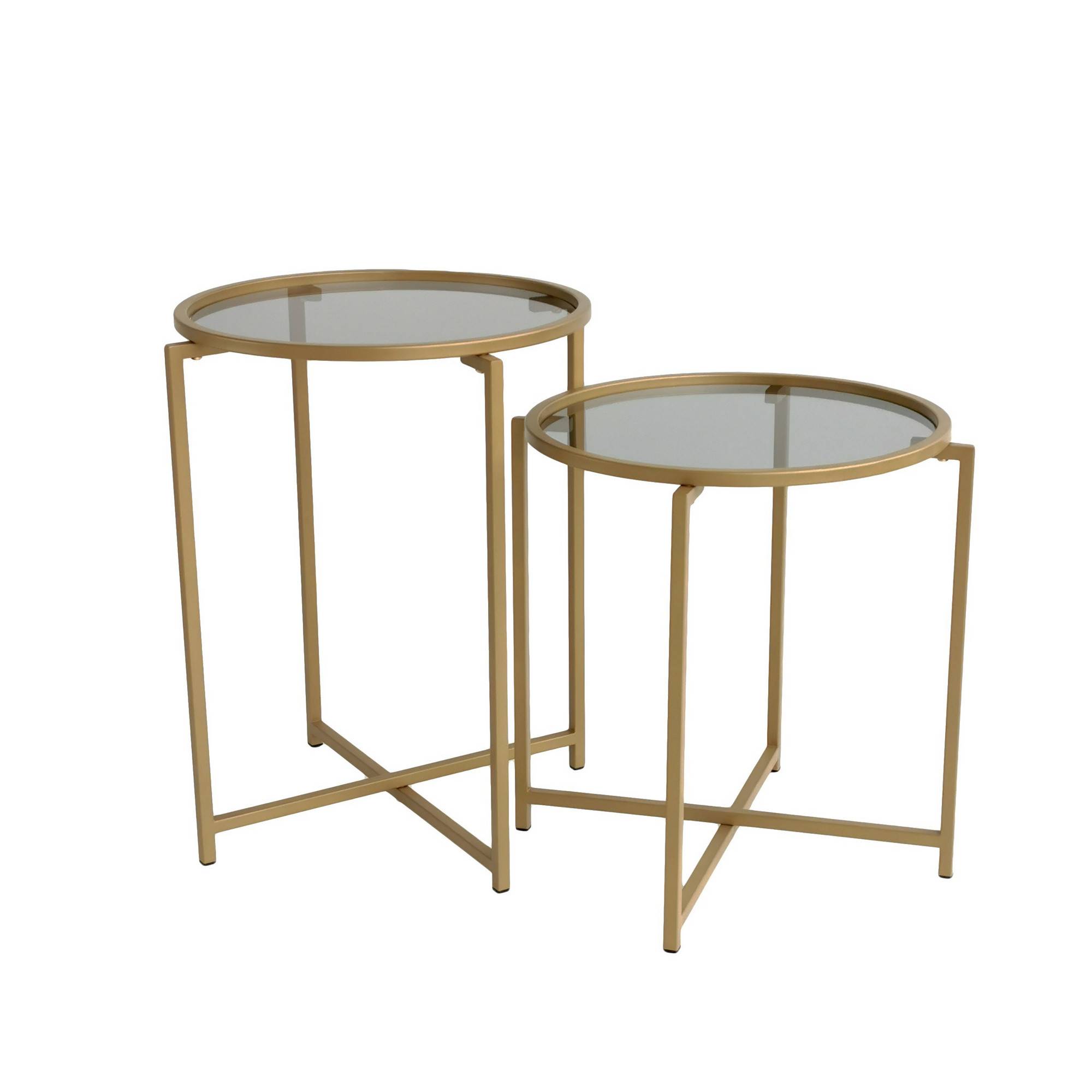 Set di 2 tavolini Adiunxi in metallo temperato oro