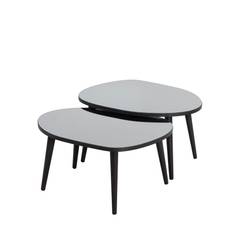 Set de 2 tables basses trépied ovale gigognes Casina Bois Noir et Verre trompé Miroir fumé
