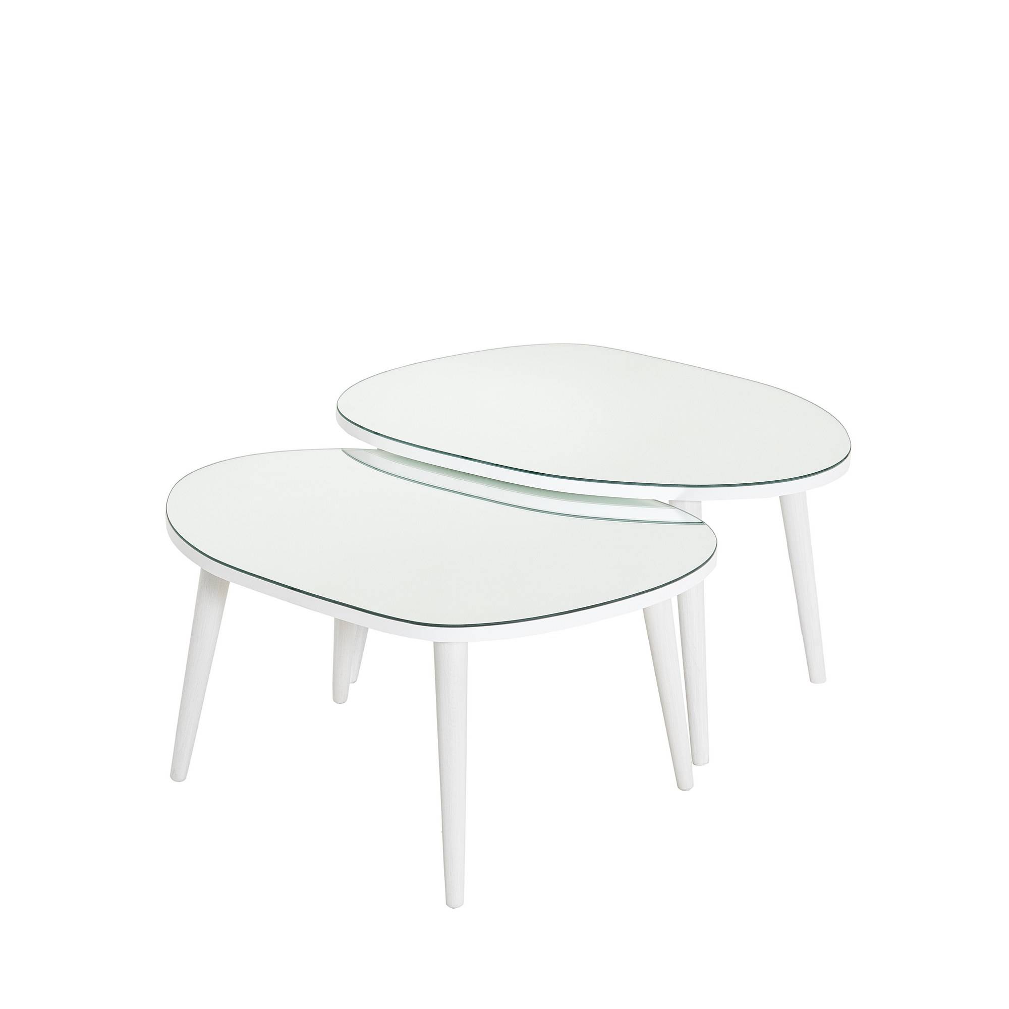 Set van 2 Casina ovale driepoot salontafels Wit hout en spiegelglas