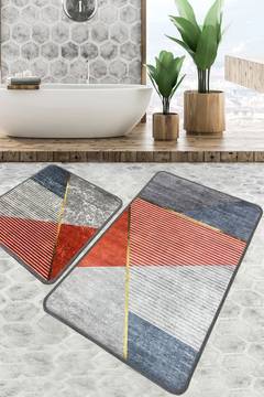Set de 2 tapis de salle de bain Lambosa Motif Géométrique Multicolore