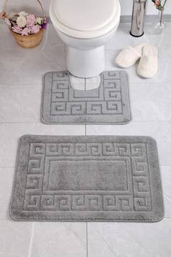 Set van 2 badkamermatten Ophrah Roman patroon in reliëf Grijs