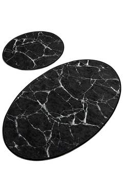 Set di 2 tappetini da bagno ovali Artemus effetto marmo nero