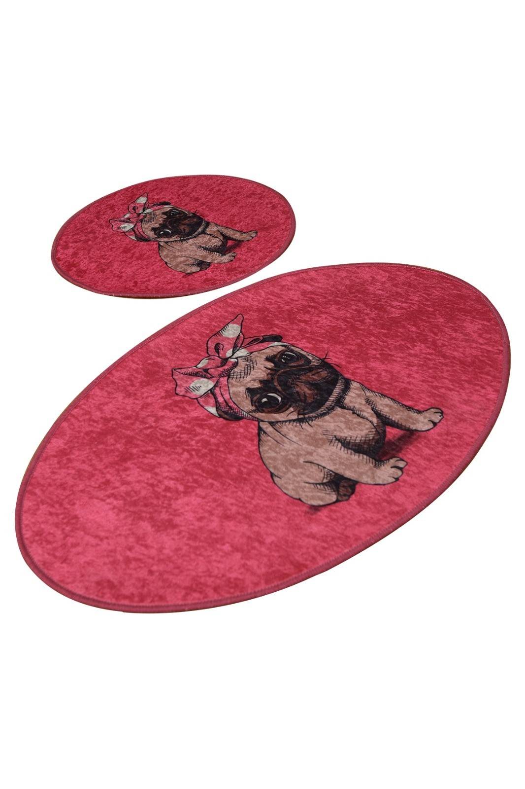 Juego de 2 alfombras de baño ovaladas Pinkydog 60x100cm Puppy Pink