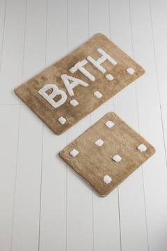 Set de 2 tapis de salle de bain rectangles Artem carrés blancs BATH Acrylique Cannelle