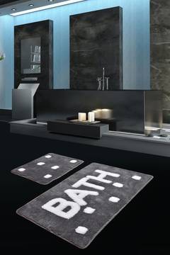 Set aus 2 rechteckigen Badezimmerteppichen Artem quadratisch weiß BATH Velours grau und weiß