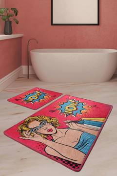 Juego de 2 alfombras de baño rectangulares Artem pop-art BD mujer con gafas WOW Acrílico Multicolor