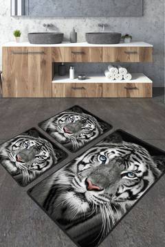 Set aus 2 rechteckigen Badezimmerteppichen Artem Tiger Polyester Grau