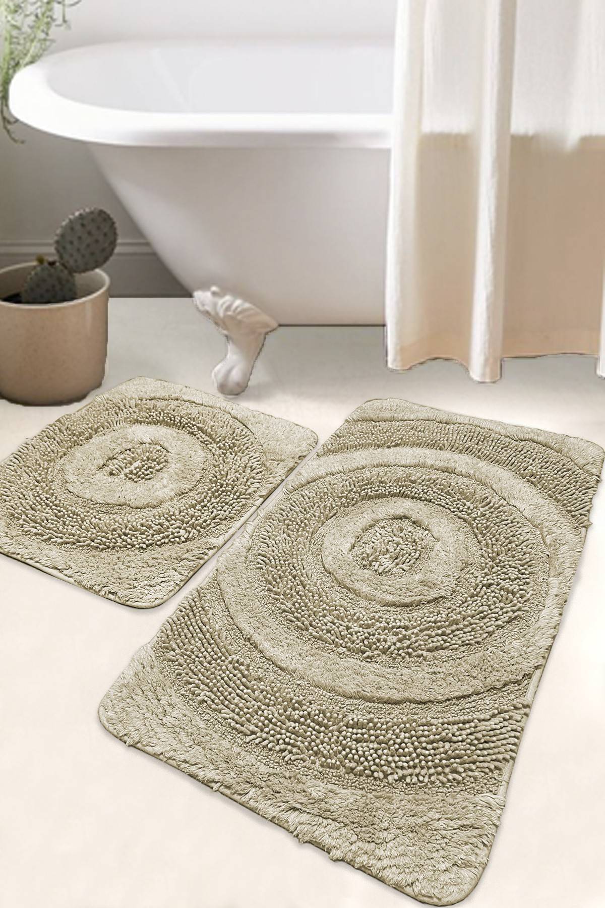 vezel vis Rand Set de 2 tapis de salle de bain Wodan 100% Coton Motif Cercle en relief