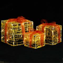 Set aus 3 Geschenkboxen Surprise Rot und Gelb mit LEDs in Warmweiß