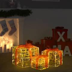 Set aus 3 Geschenkboxen Surprise Rot und Gelb mit LEDs in Warmweiß