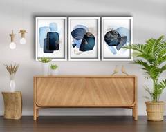 Set di 3 quadri decorativi con cornici Arès Bianco L38xH53cm Blu Stile Astratto