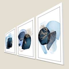 Set di 3 quadri decorativi con cornici Arès Bianco L38xH53cm Blu Stile Astratto