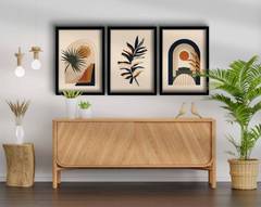 Set de 3 tableaux décoratifs avec cadres Blanc Némésis L38xH53cm Style Boho abstrait