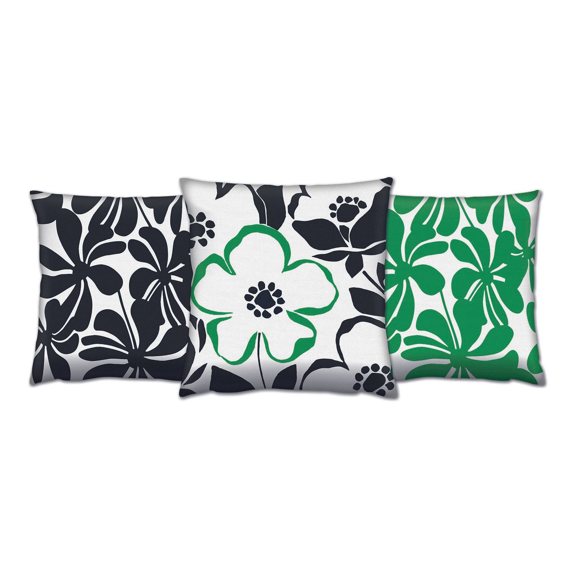 Set aus 3 passenden Kissen Decorare Floral 43 x 43 cm Baumwolle Polyester Schwarz und Grün