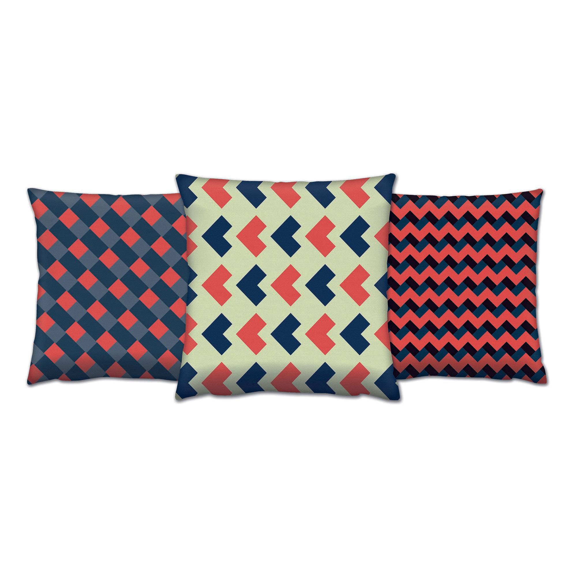 Set van 3 verschillende Decorare Geometrische kussens 43 x 43 cm Roze en Blauw Katoen Polyester 