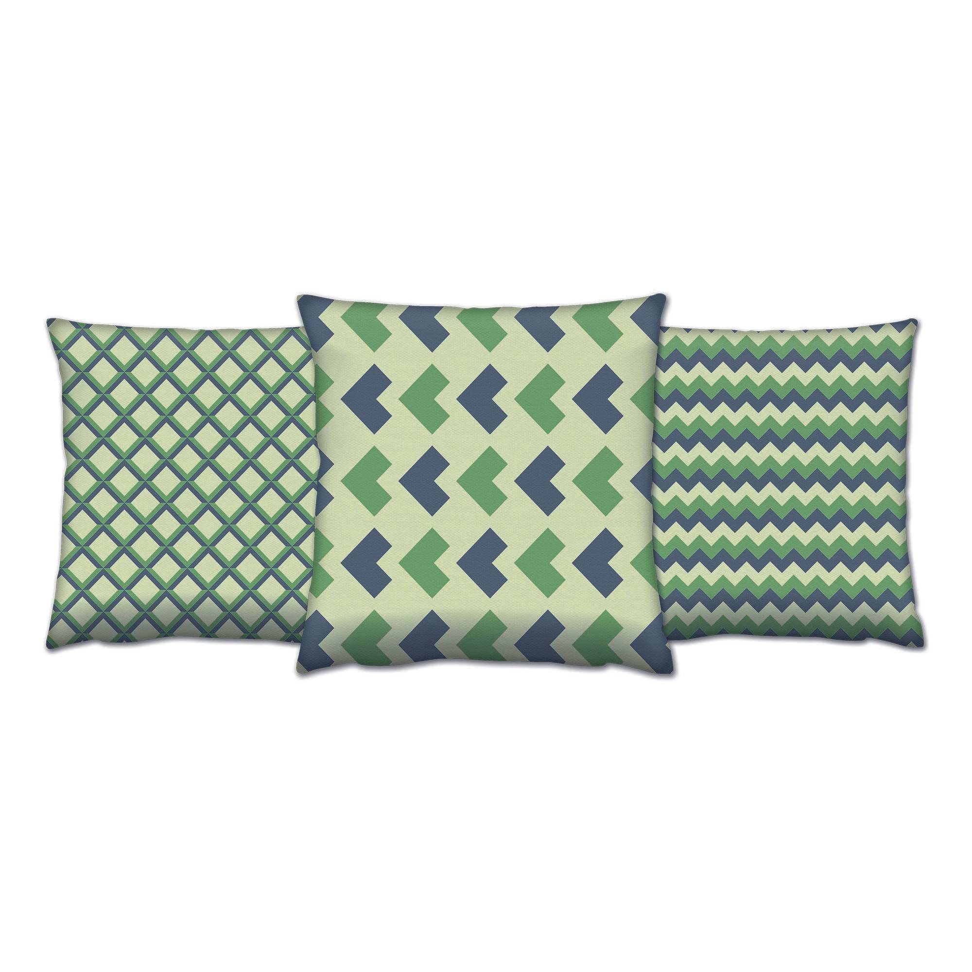 Set de 3 coussins assortis Decorare Géométrique 43 x 43 cm Coton Polyester Vert et Bleu
