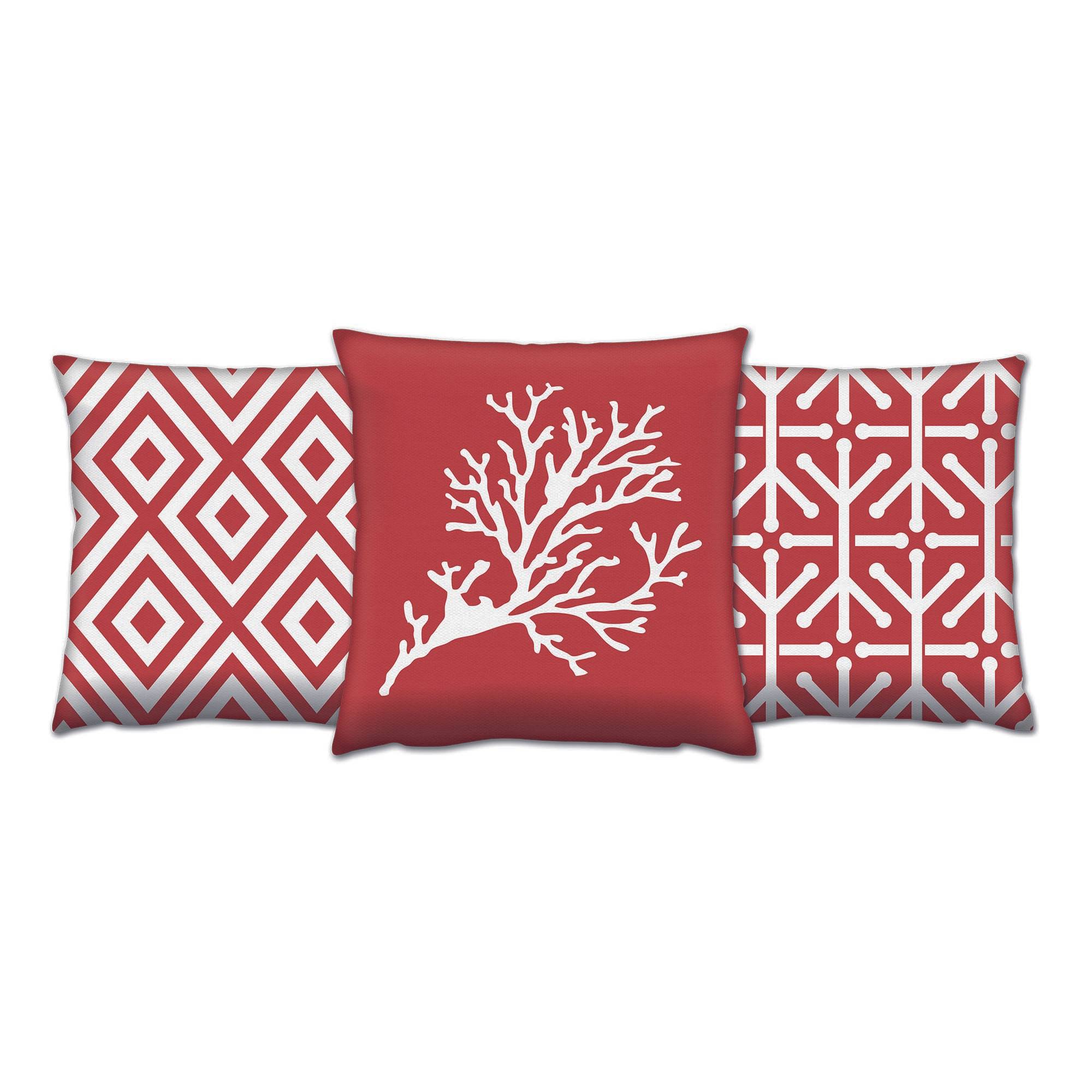 Set van 3 verschillende Decorare Winterkussens 43 x 43 cm Katoen Polyester Rood