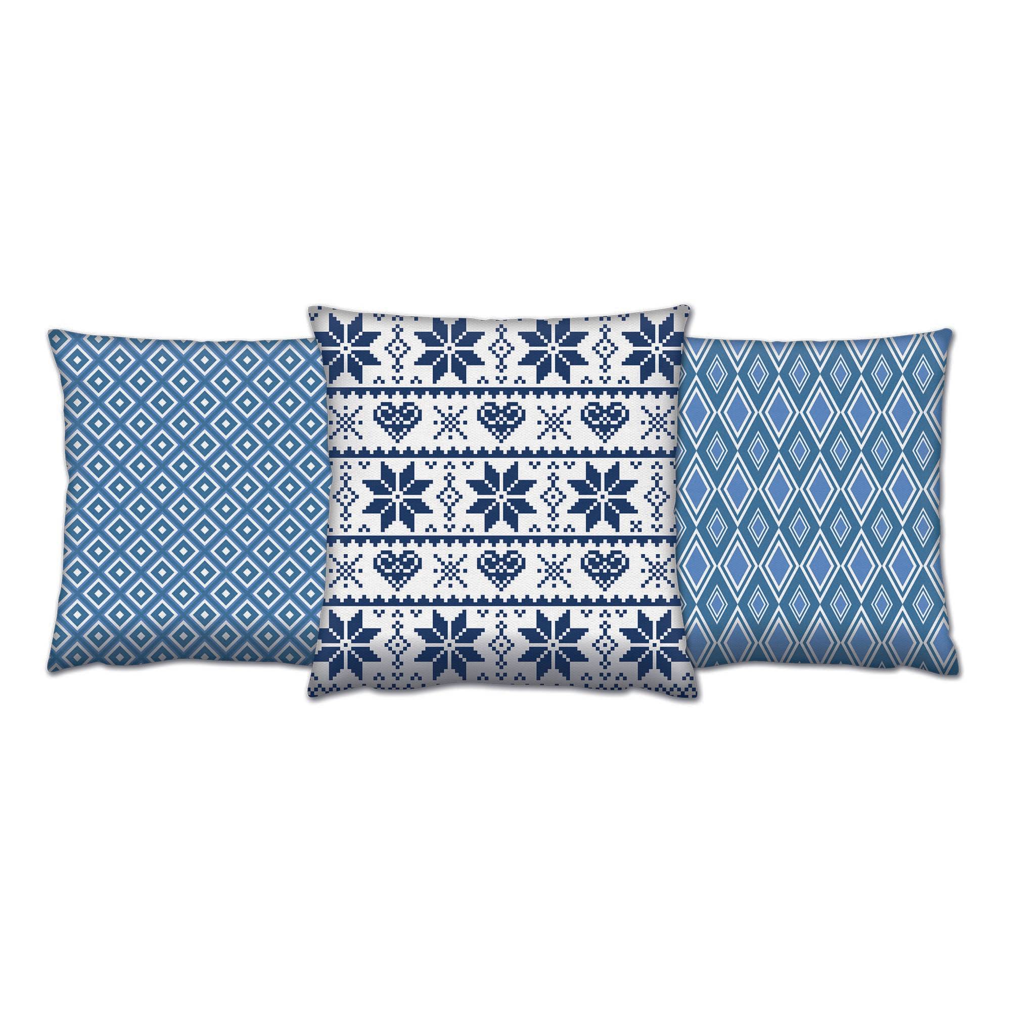 Set aus 3 passenden Kissen Decorare Winter 43 x 43 cm Baumwolle Polyester Blau 