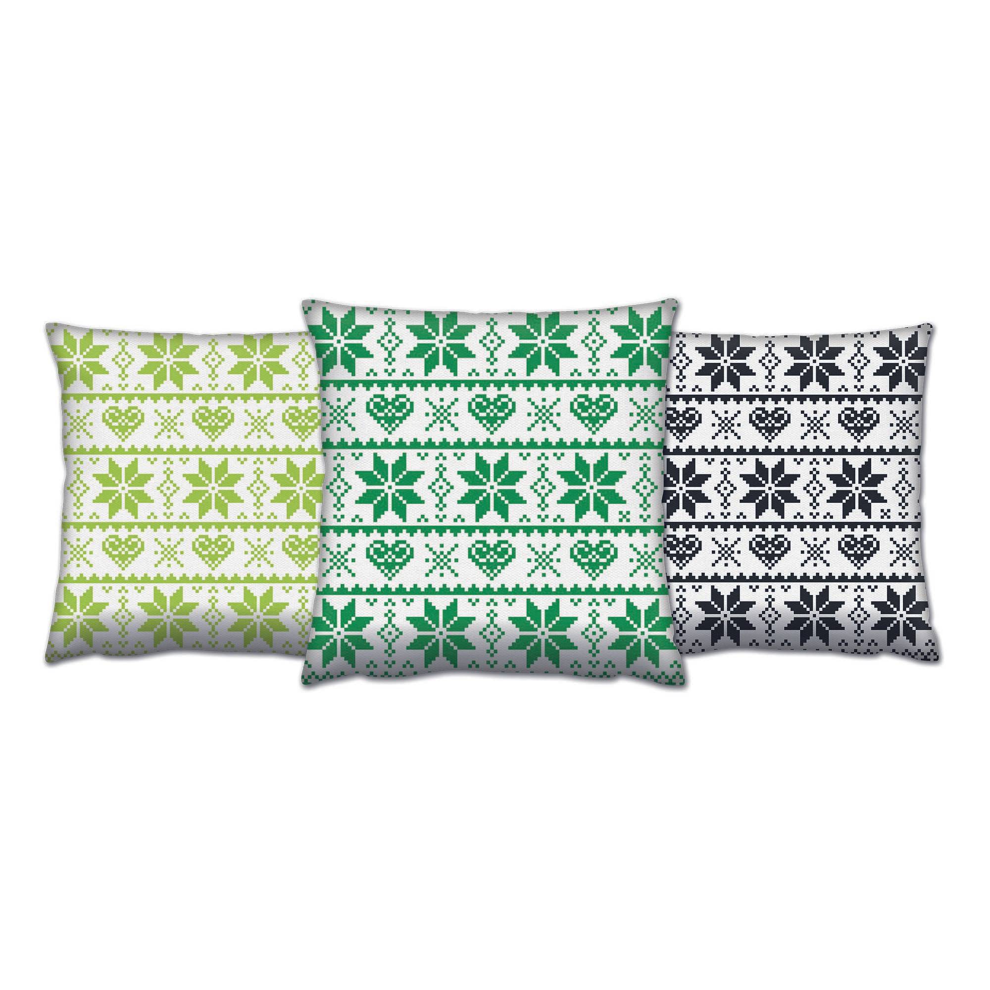 Set von 3 Kissen assortiert Decorare Winter 43x43cm Baumwolle Grün und Schwarz
