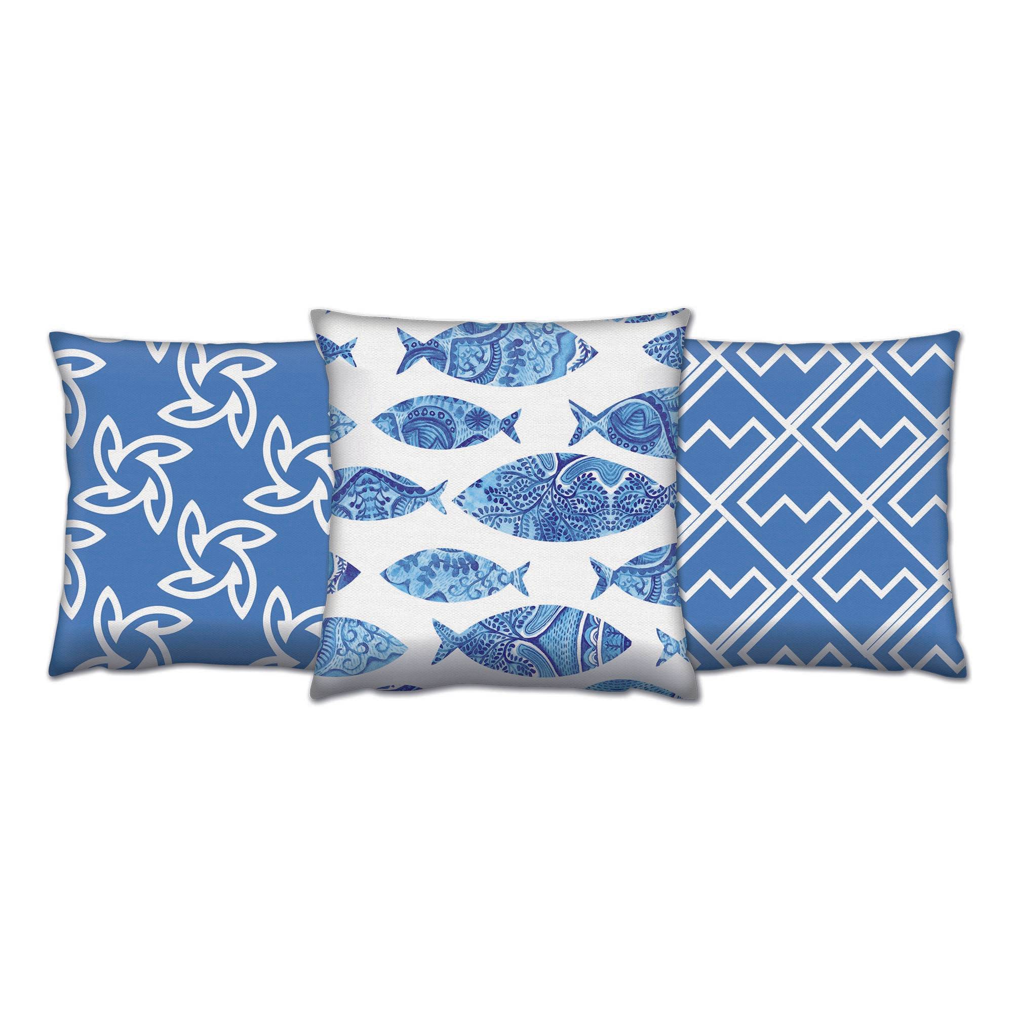 Set aus 3 passenden Kissen Decorare Marin 43 x 43 cm Baumwolle Polyester Himmelblau und Türkis