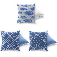 Set de 3 coussins assortis Decorare Marin 43 x 43 cm Coton Polyester Bleu ciel et turquoise