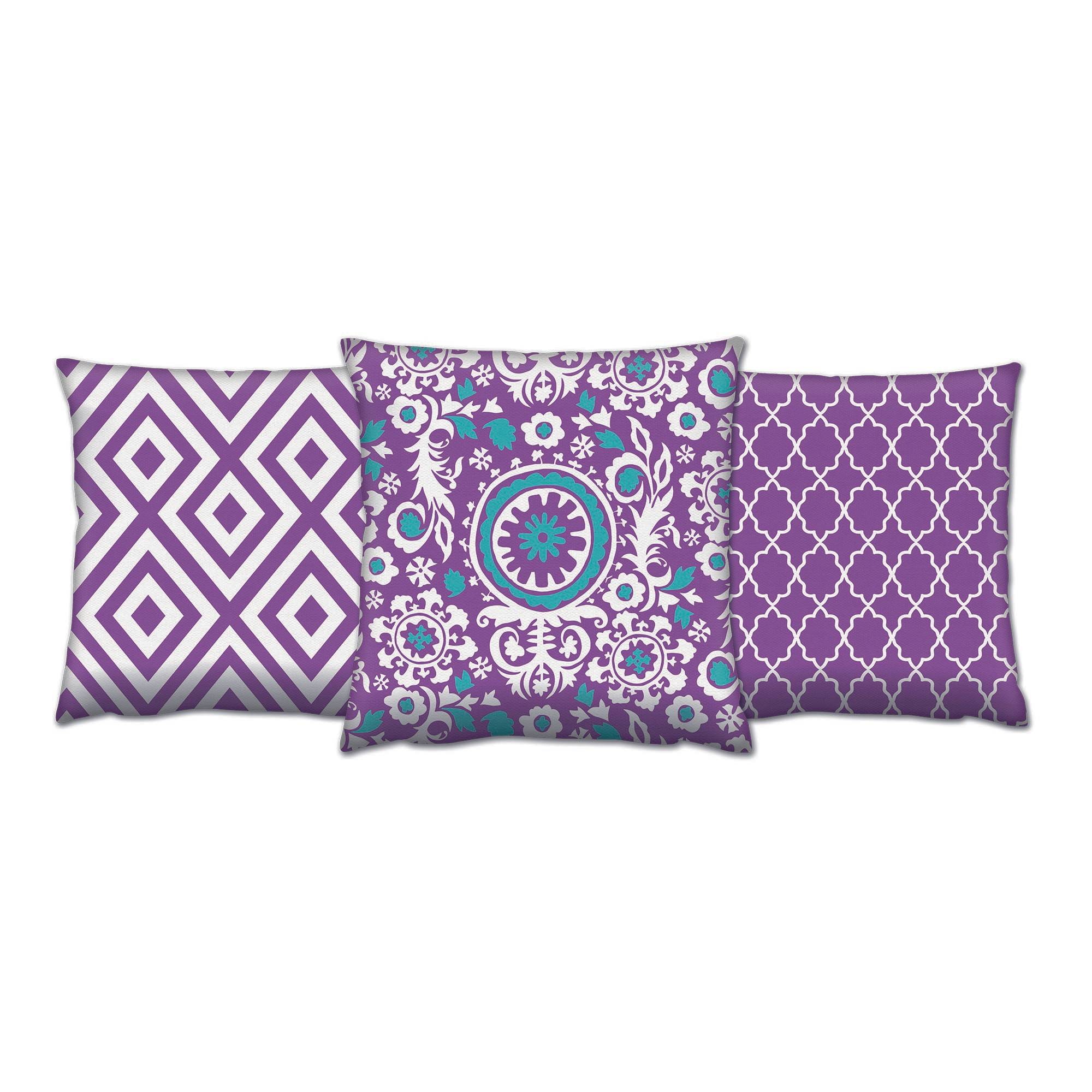 Set aus 3 passenden Kissen Decorare Tapete 43 x 43 cm Baumwolle Polyester Lavendelblau und Wasserminzgrün