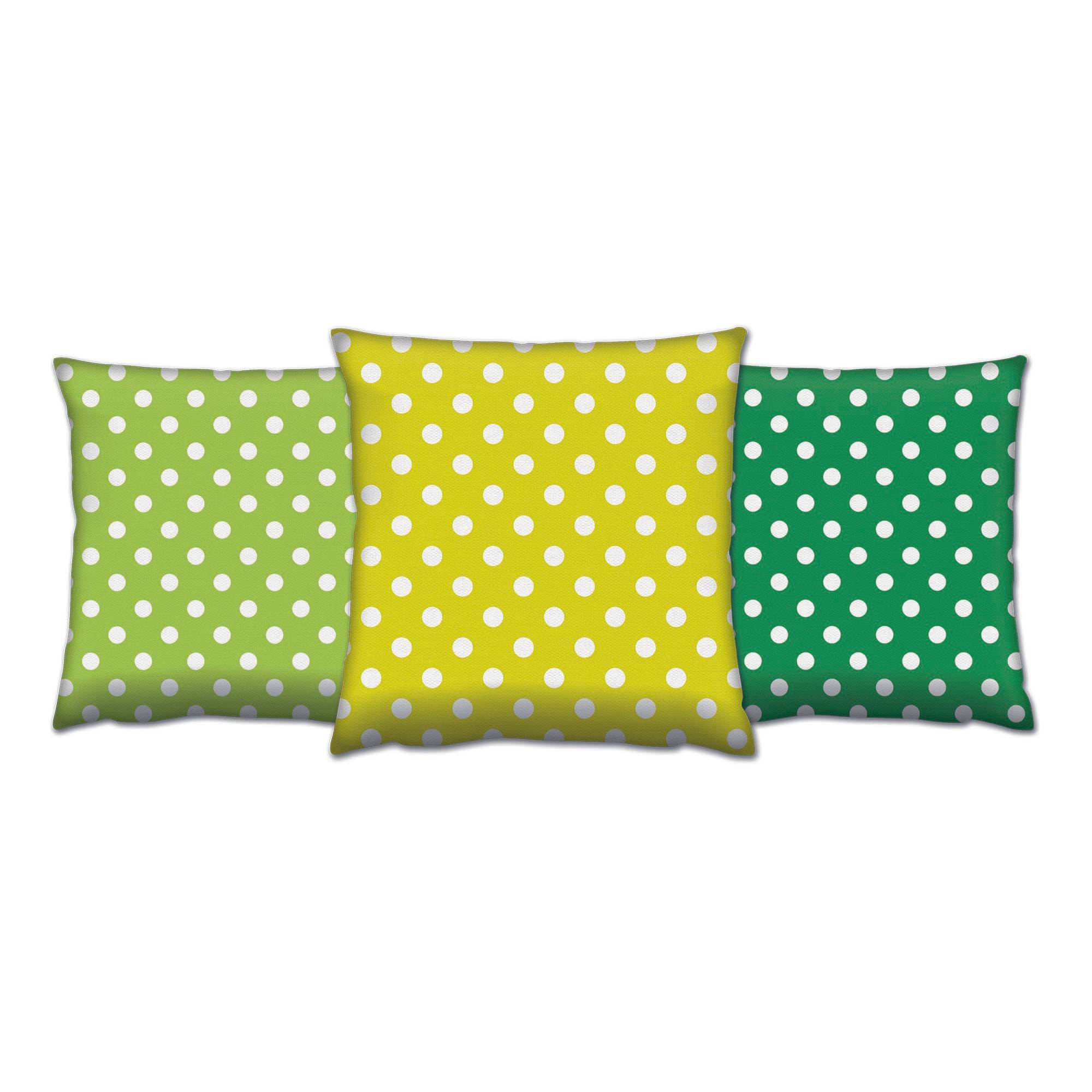 Set aus 3 passenden Kissen Decorare Weiße Punkte 43 x 43 cm Baumwolle Polyester Grün und Gelb