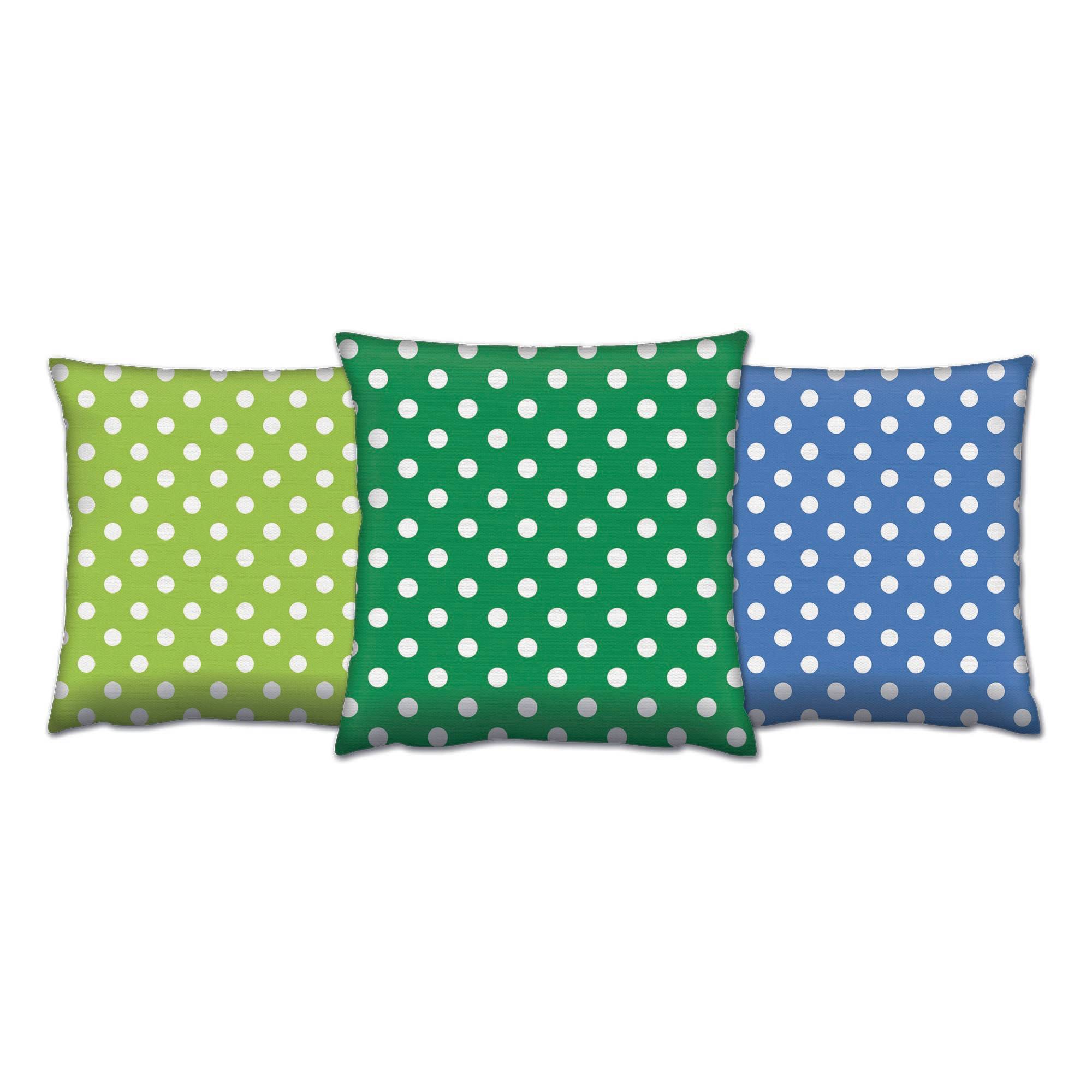 Set aus 3 passenden Kissen Decorare Weiße Pois Weiße Pois 43 x 43 cm Baumwolle Polyester Grün und Blau