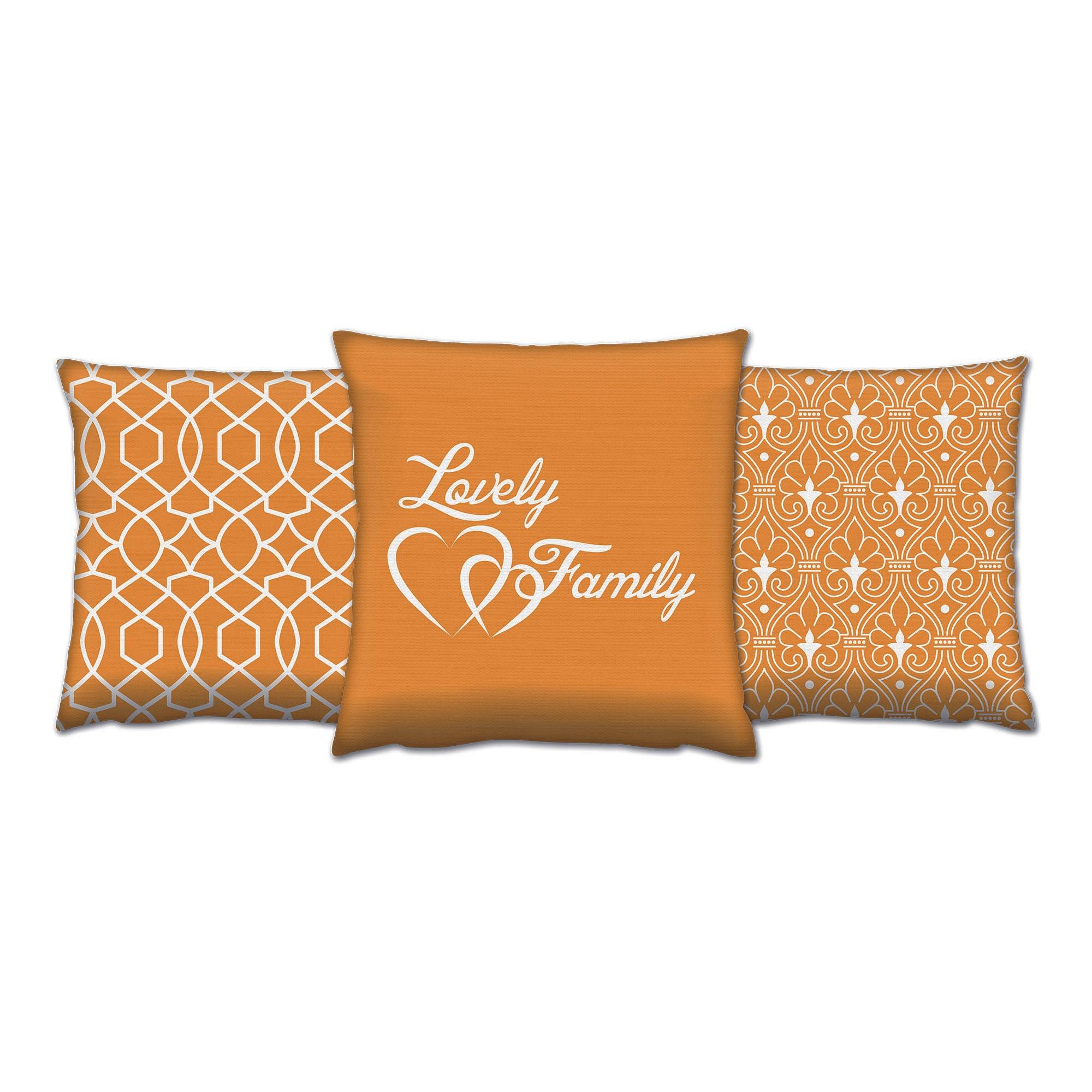 Set de 3 coussins assortis Lovely Family Decorare 43 x 43 cm Coton Polyester Orange abricot