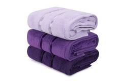 Kallos Handtuchset mit 3 Handtüchern und zwei glänzenden Leisten 50 x 90 cm 100% baumwollstoff Violettschattierung