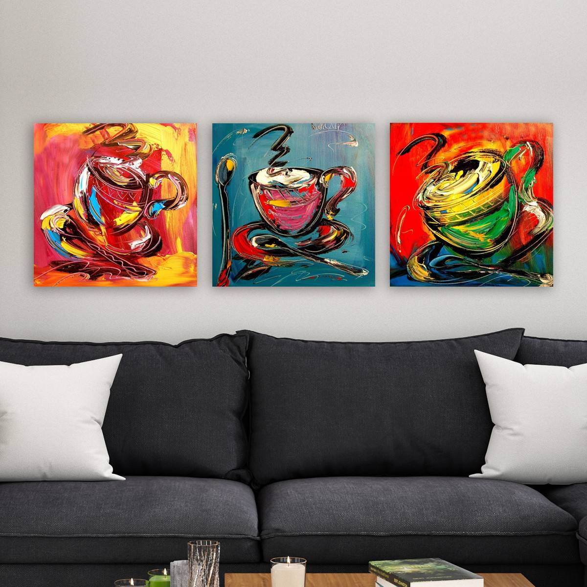 Tre dipinti di ragazze su tela Set di 3 quadri da parete