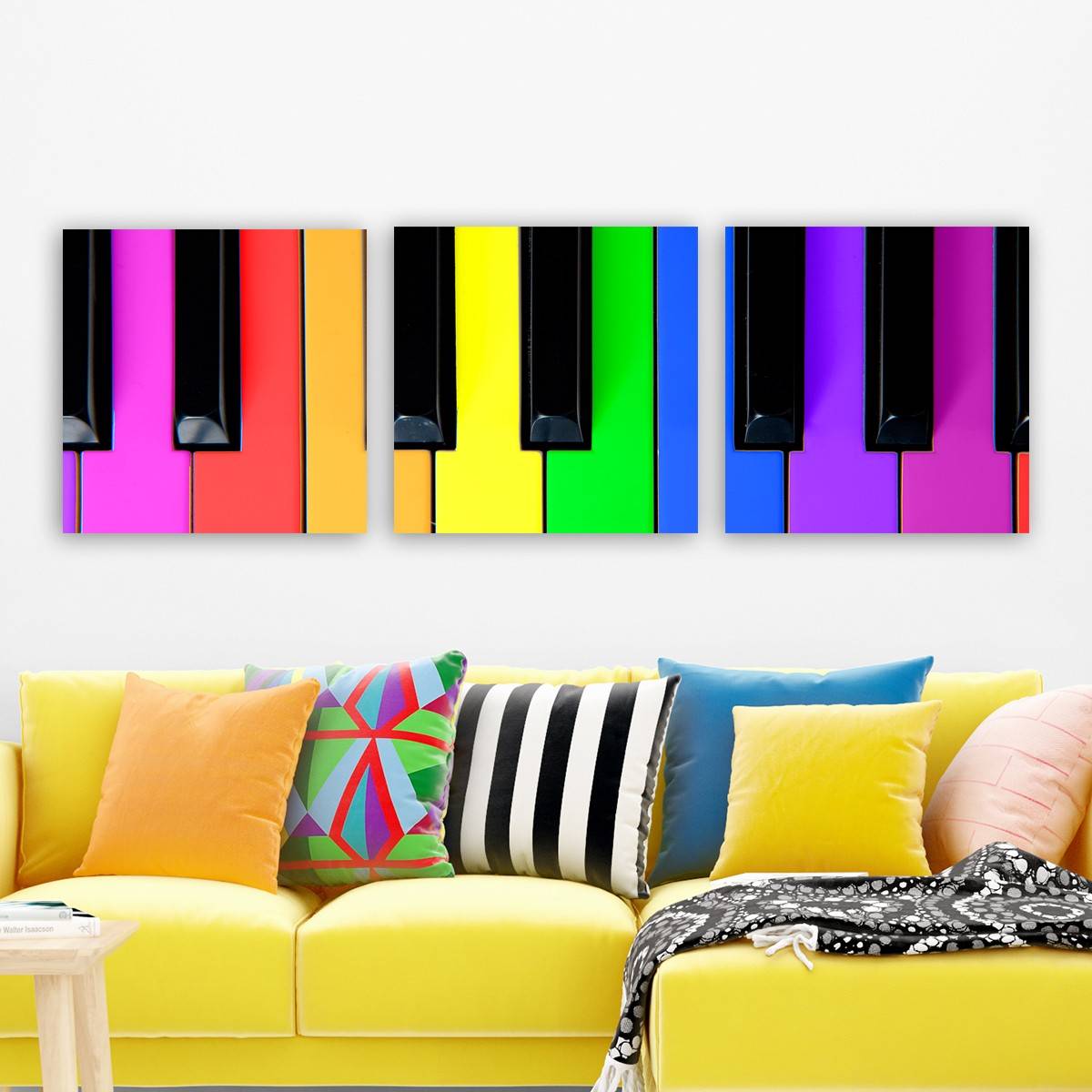 Set di 3 quadri decorativi Scaenicos motivo tasti pianoforte multicolore