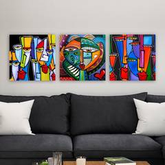 Set di 3 dipinti Privateye 30x30cm Motivo Volti stile cubismo