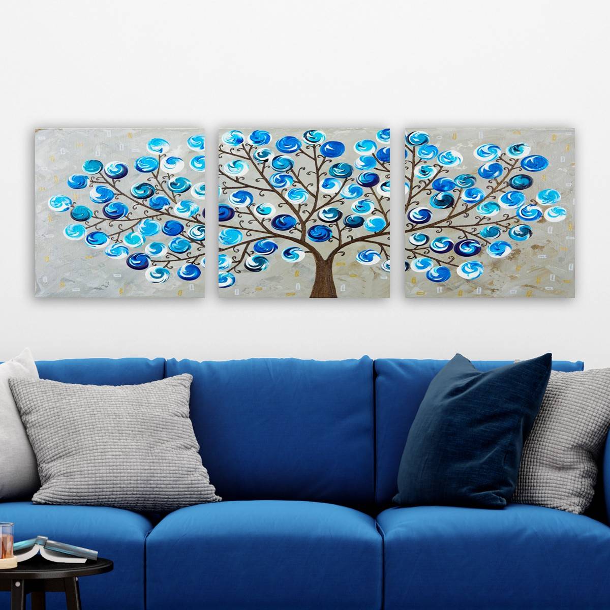 Set van 3 schilderijen Tripoli 30x30cm Blauwe Ballenboom