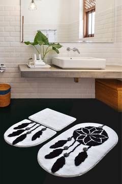 Set di 3 tappetini da bagno Artem Dreamcatcher Acrilico Bianco e Nero