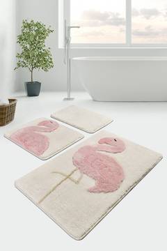 Set de 3 tapis de salle de bain Crinitus Concordare Flamant Acrylique Rose