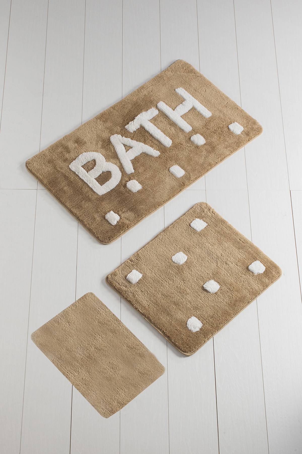 Set de 3 tapis de salle de bain rectangles Artem carrés blancs BATH Acrylique Cannelle