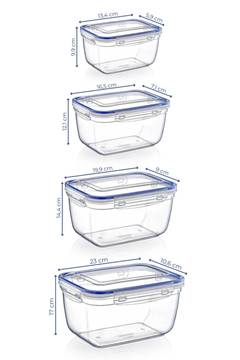 4er Set Russo Aufbewahrungsboxen (0,42L bis 2,3L) Transparent