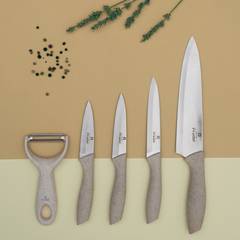 Set de 4 couteaux et 1 éplucheur Gaziza manche à fibre de blé Naturel