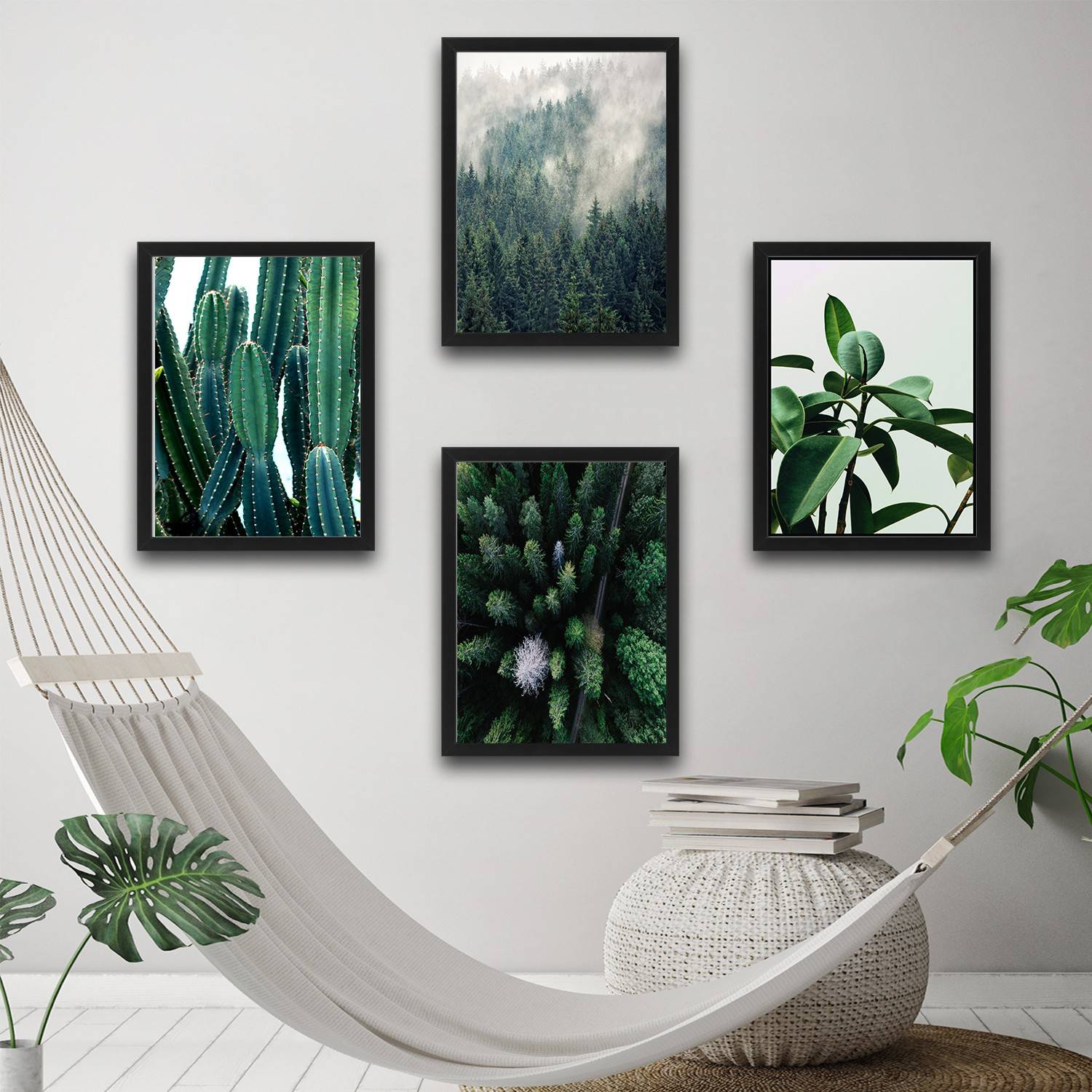 Set de 4 peintures décoratives Harmonicus 30x40cm Cactus Panneau Stratifié Nuance de Vert
