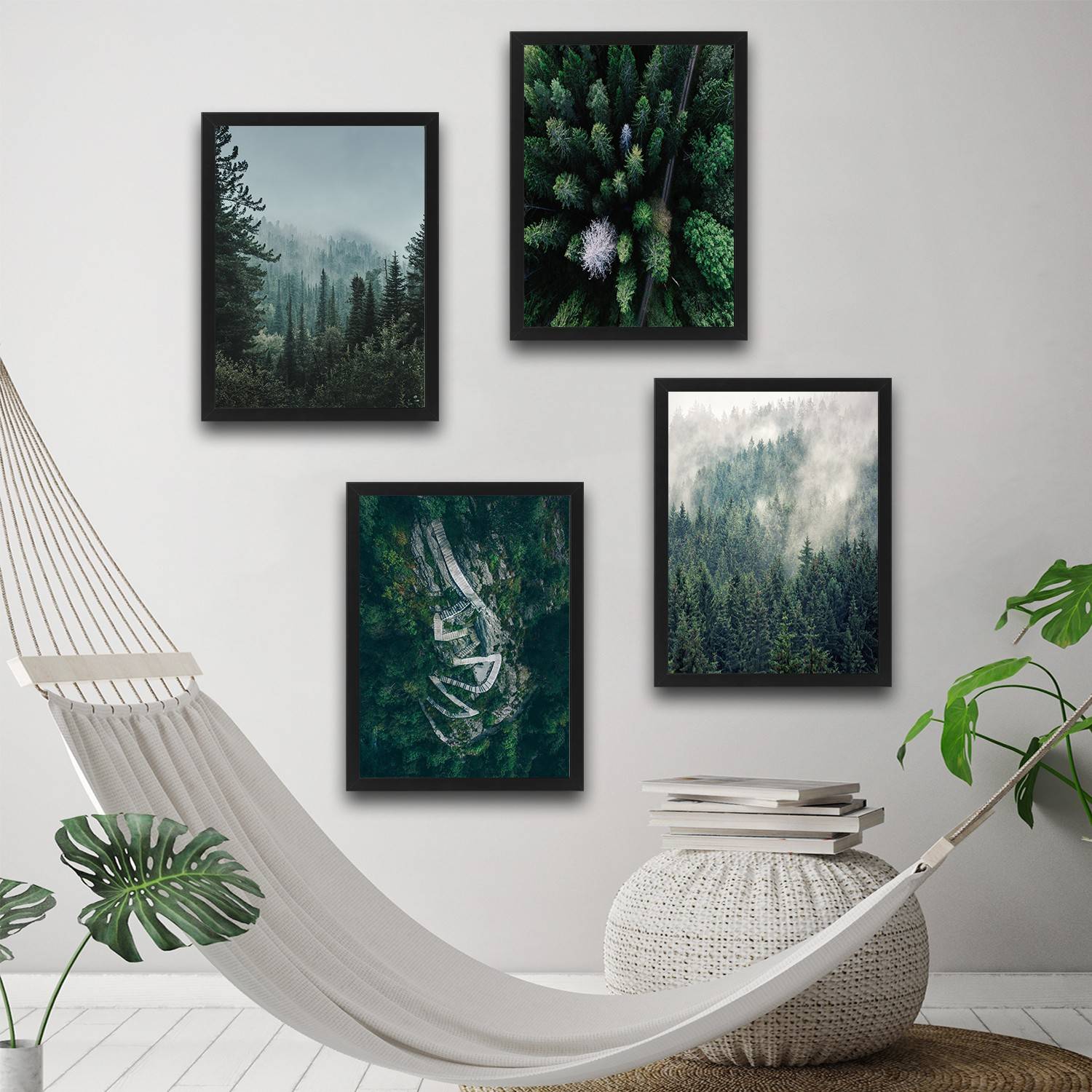 Set di 4 dipinti decorativi Harmonicus 30 x 40 cm Paesaggio pannello laminato verde