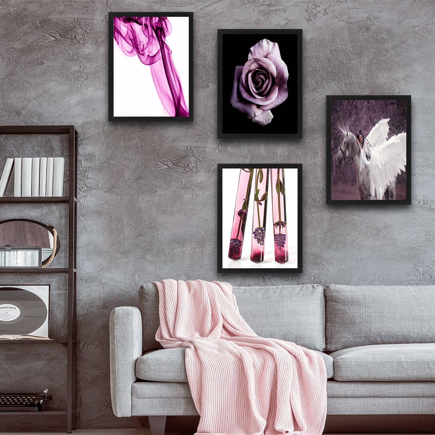 Set di 4 quadri decorativi Harmonicus 30 x 40 cm Unicorn Laminated Panel Shade of Violet